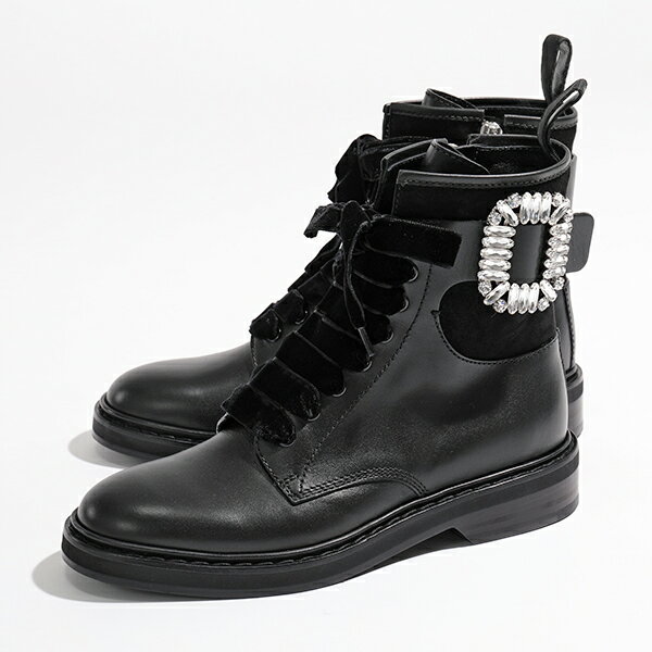 ROGER VIVIER ロジェヴィヴィエ RVW49922980421 B999 クリスタルバックル レザーコンビ アンクルブーツ ショートブーツ NERO 靴 レディースのサムネイル