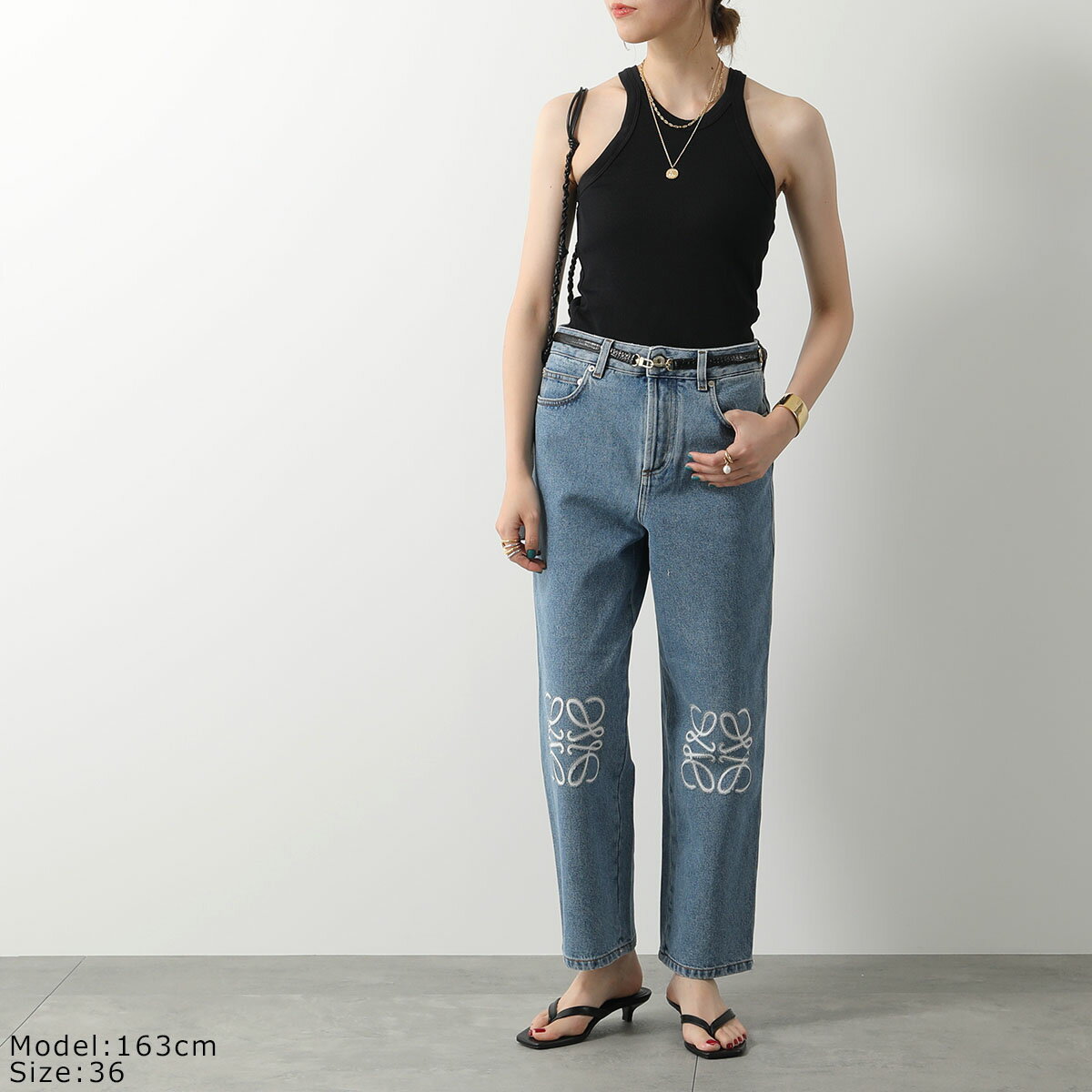 LOEWE ロエベ ジーンズ ANAGRAM CROPPED アナグラム クロップド S359Y11X90 レディース デニムパンツ ストレート ロゴ 5475/MID-BLUE