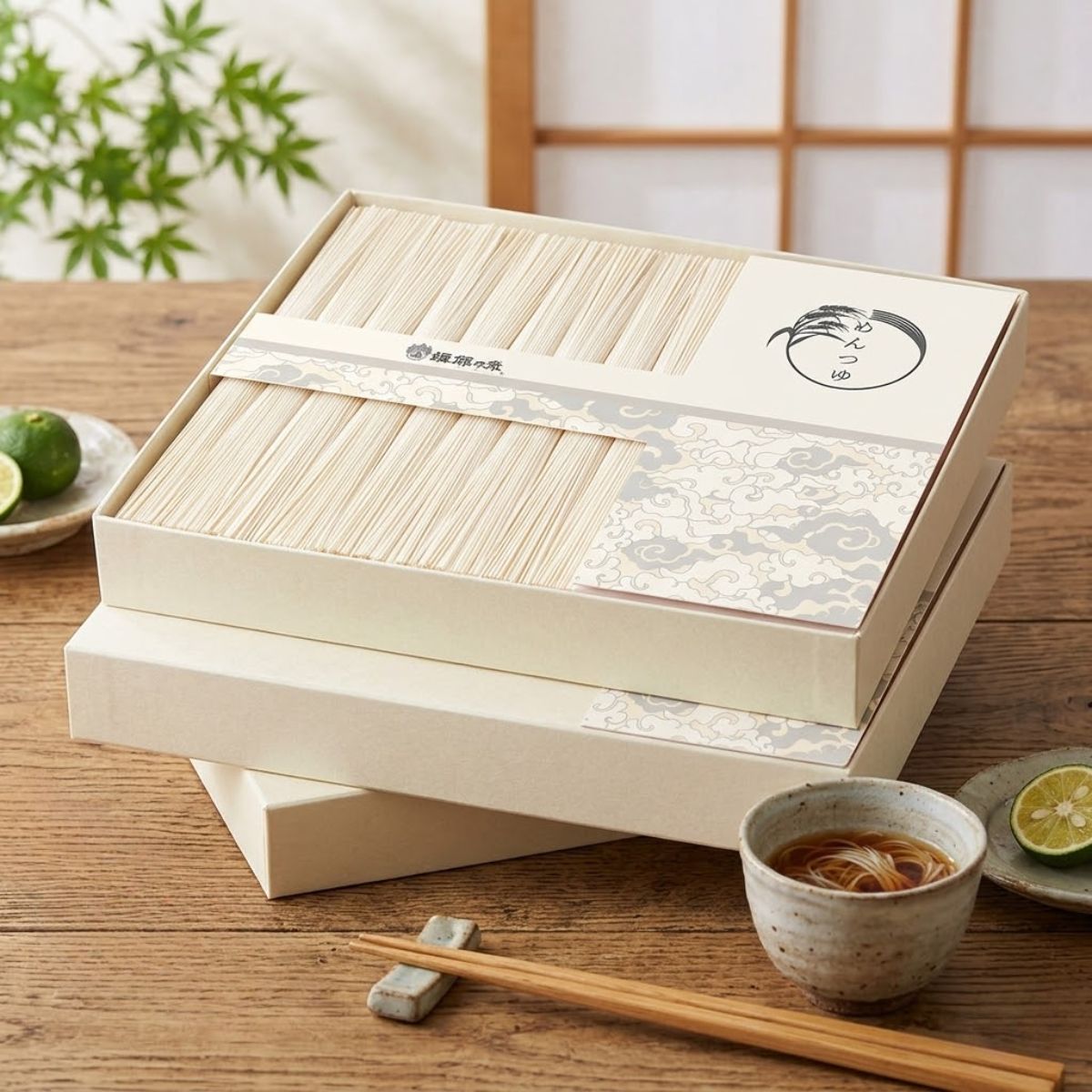 With Vanity Case - そうめん 揖保乃糸 上級品 手延素麺 つゆ付き 2段重ね JT50 父の日 御中元 内祝 快気祝い 出産祝い 香典返し 揖保の糸