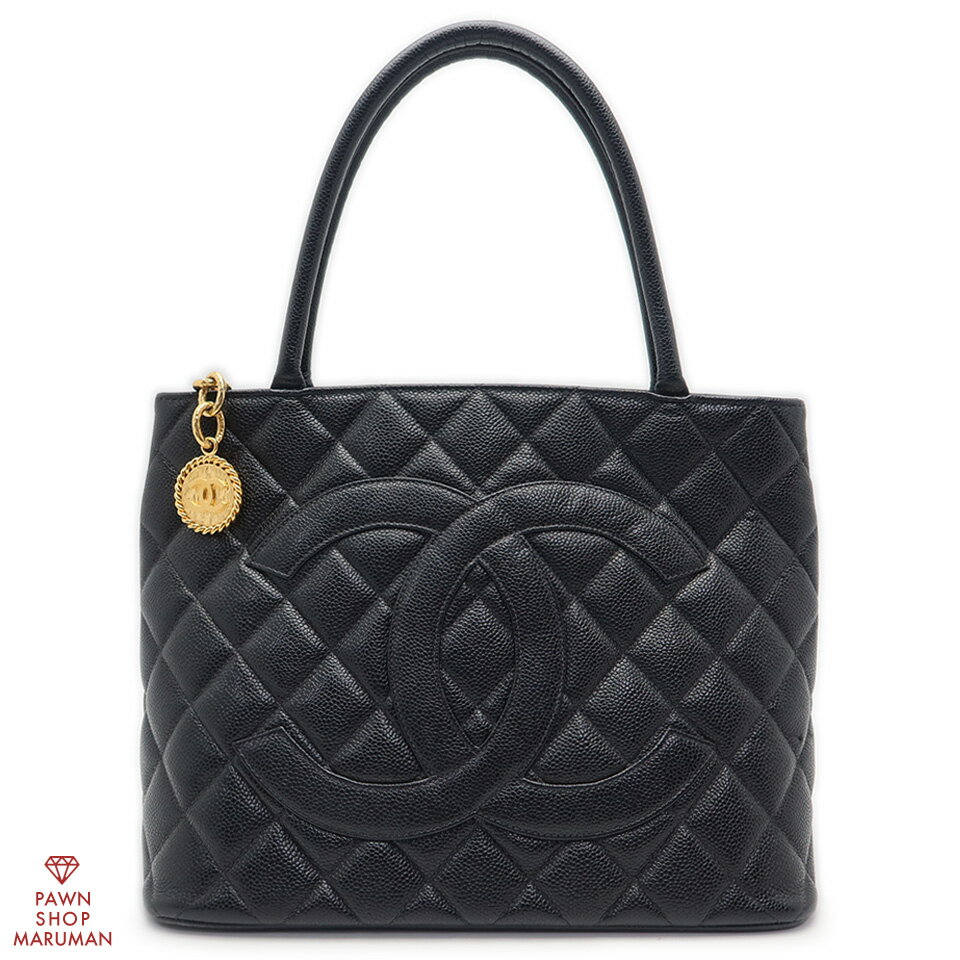 シャネル 復刻トート A01804 キャビアスキン ブラック×ゴールド金具【送料無料】【中古】【レディース】