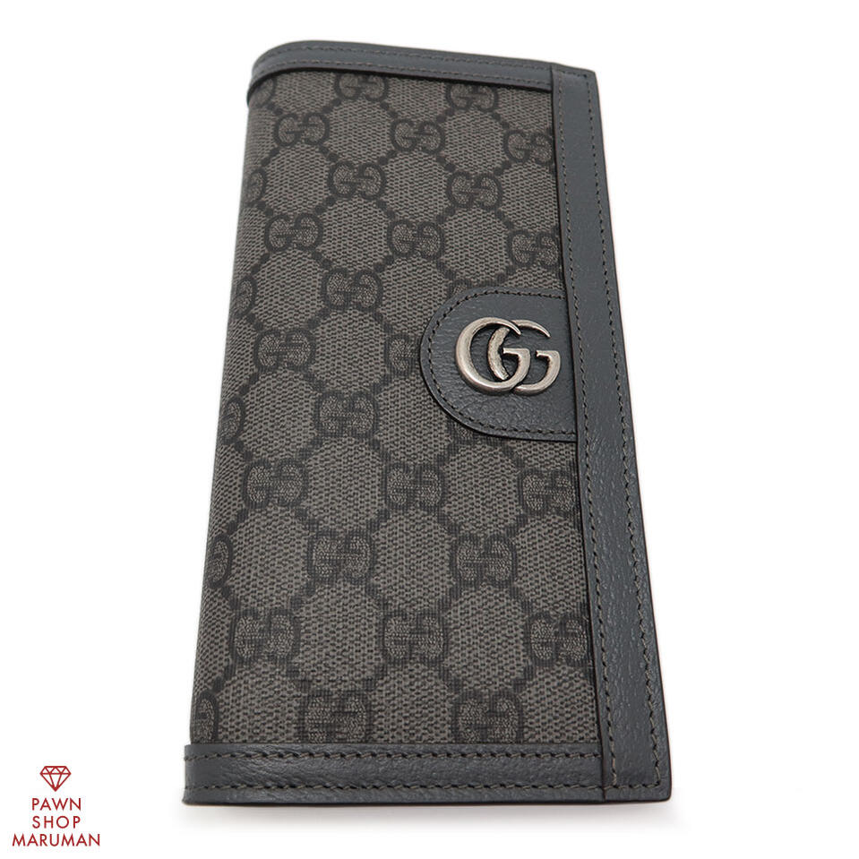 GUCCI グッチ GGスプリーム オフィディア ロングウォレット 791746 GGスプリームキャンバス×レザー グレー×ブラック×シルバー金具【送料無料】【中古】【メンズ レディース】【スリム】【コンパクト】【ダブルGG】