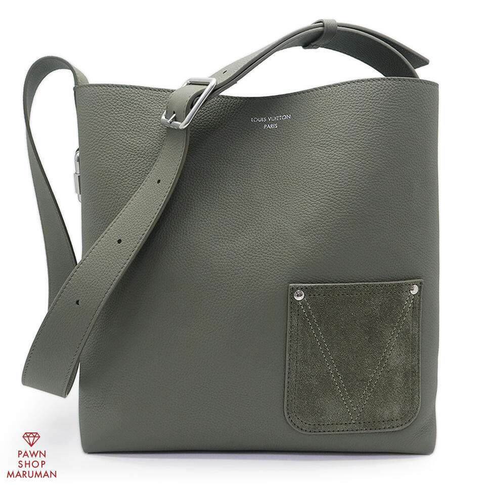 LOUIS VUITTON - LOUIS VUITTON ルイ ヴィトン ヴェルソ トート M26747 LV タッチレザー：牛革 カーキグリーン×シルバー金具【送料無料】【中古】【メンズ】【ワンショルダー】【リバーシブル】【グレインレザー】【スエード】【大容量】【長さ調節可能】