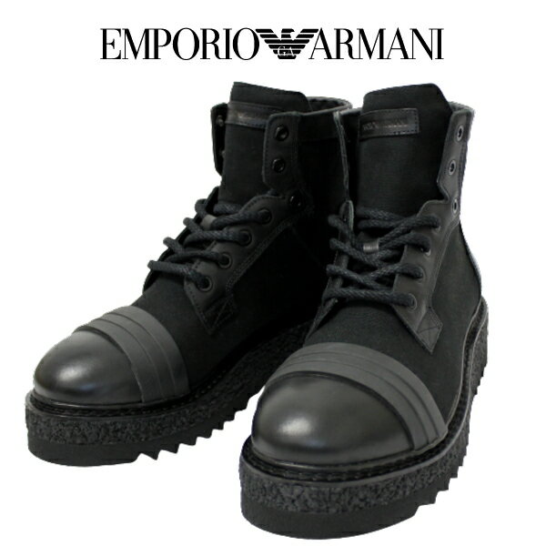 【春夏　国内正規】エンポリオ アルマーニ【EMPORIO ARMANI】ブーティ レースアップ キャンバス地品番X4B130