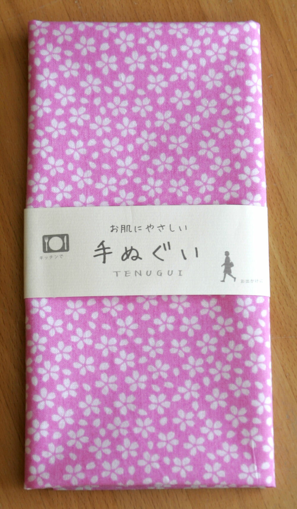 手ぬぐい 小桜 ピンク 手拭い 日本製 和晒加工 (個別ビニール袋入り) 岡生地 ハンカチ ふきん 洗顔・ボディタオル お膳掛 メール便対応