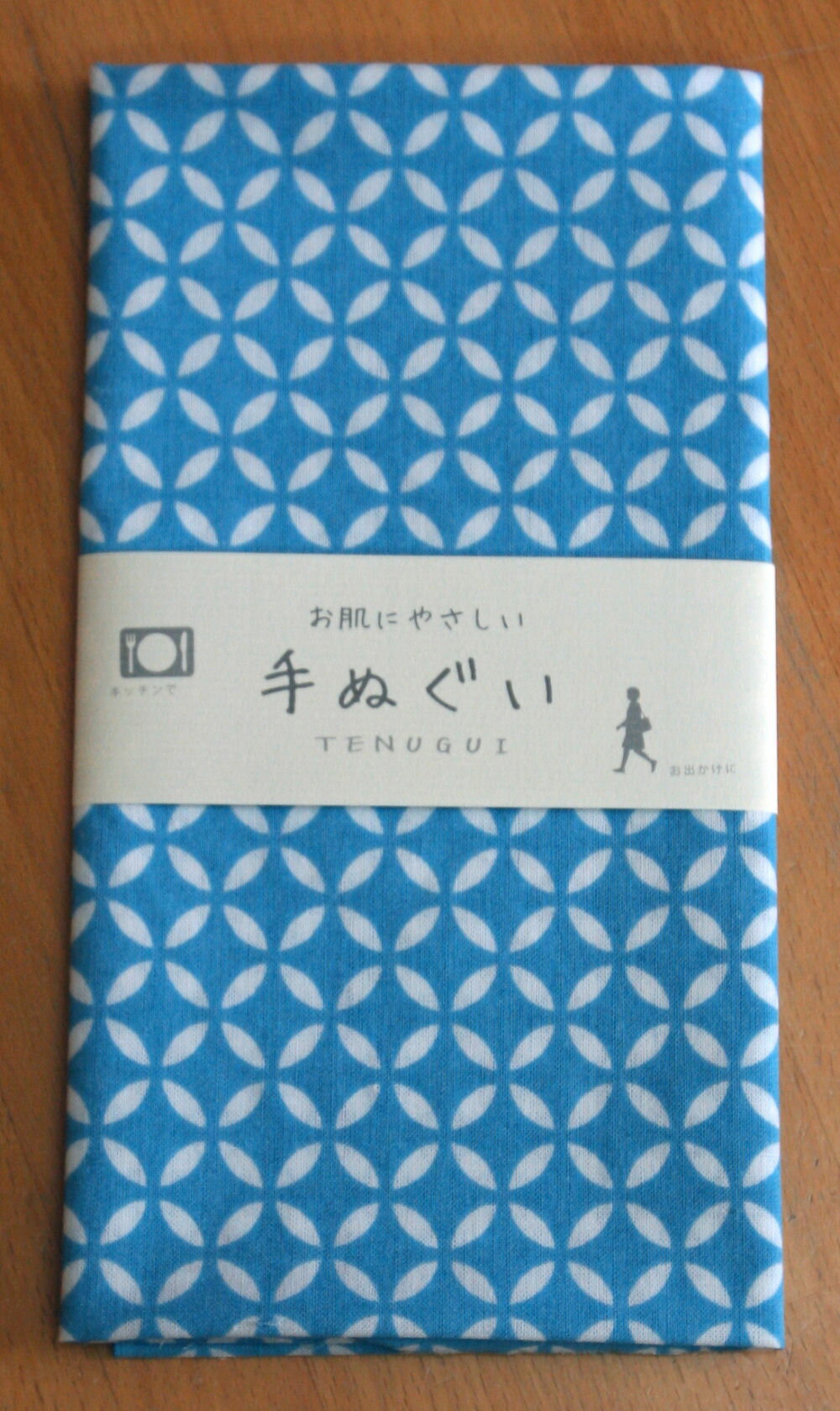 手ぬぐい 七宝 青 手拭い 日本製 和晒加工 (個別ビニール袋入り) 岡生地 ハンカチ ふきん 洗顔・ボディタオル お膳掛 メール便対応