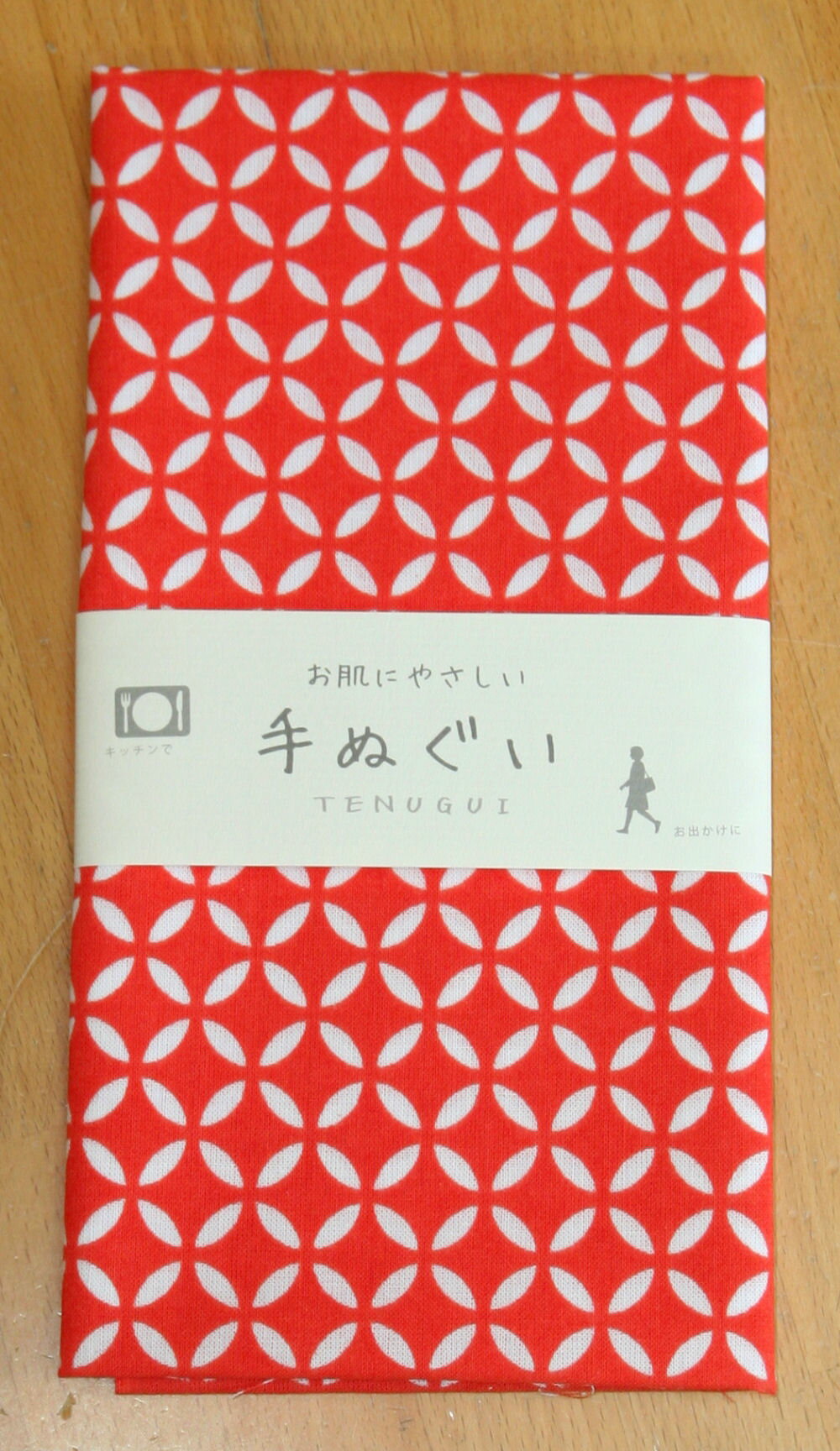 手ぬぐい 七宝 朱 手拭い 日本製 和晒加工 (個別ビニール袋入り) 岡生地 ハンカチ ふきん 洗顔・ボディタオル お膳掛 メール便対応