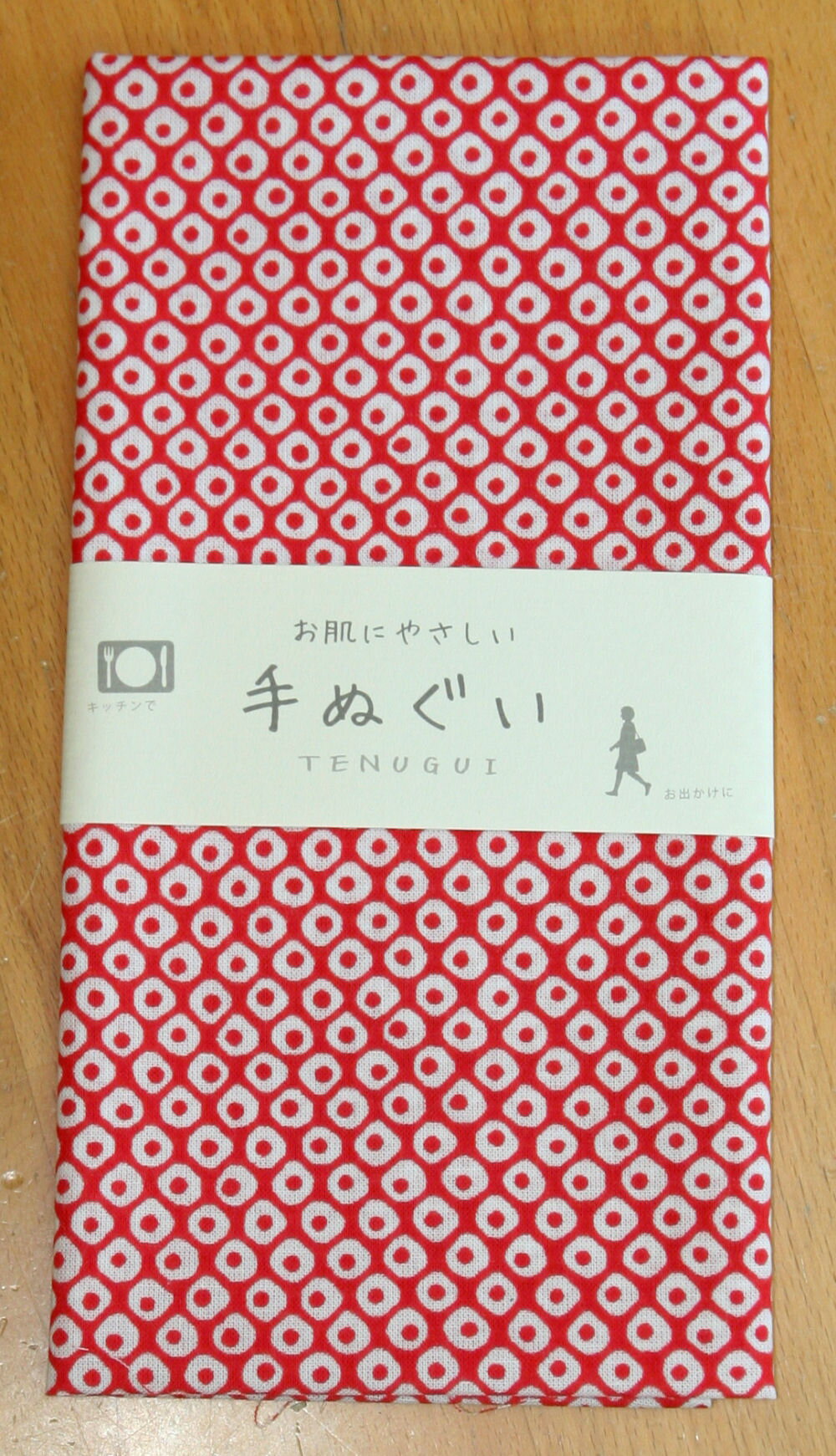 手ぬぐい 鹿の子 赤 手拭い 日本製 和晒加工 (個別ビニール袋入り) 岡生地 ハンカチ ふきん 洗顔・ボデ..