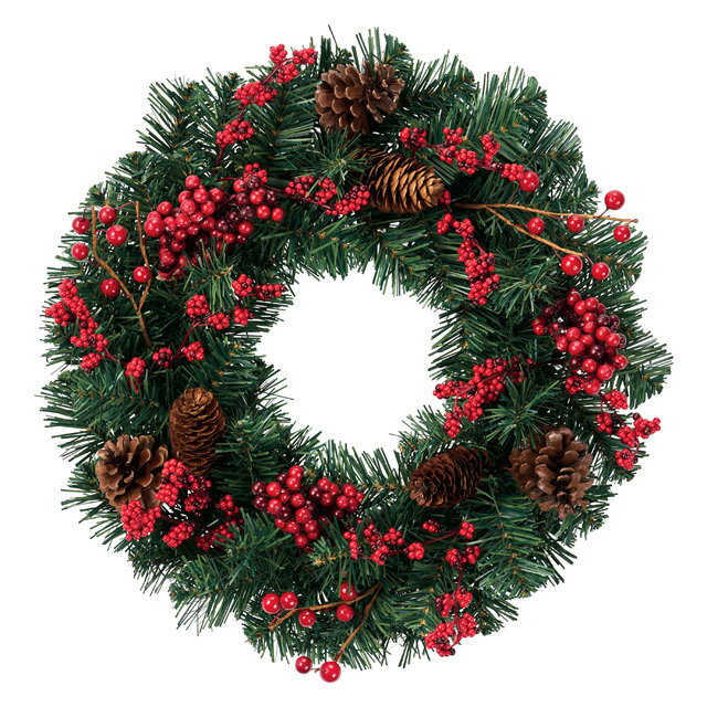 【クリスマスリース】レッドベリーコーンリース(φ45cm)クリスマス リース オーナメント LED おしゃれ インテリア ヌードツリー 置物 ボール クラシック...