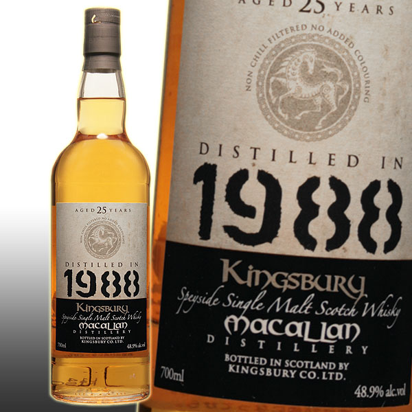 キングスバリー マッカラン 25年 1988 48.9% 700ml カスクストレングス ゴールド Kingsbury MACALLAN イギリス・スコットランド マッカラン蒸留所 ボトラーズ ウイスキー シングルモルト スコッチ 枡屋酒店