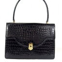 クロコダイル CROCODILE ハンドバッグ シャイニング ブラック 【H】 【中古】(4)