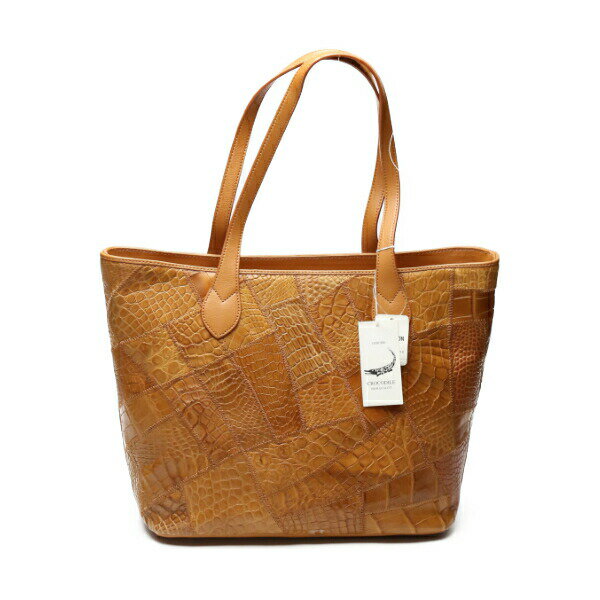 クロコダイル CROCODILE ショルダーバッグ トートバッグ 天ファスナー パッチワーク LB-7001 コニャック　COGNAM 【H】