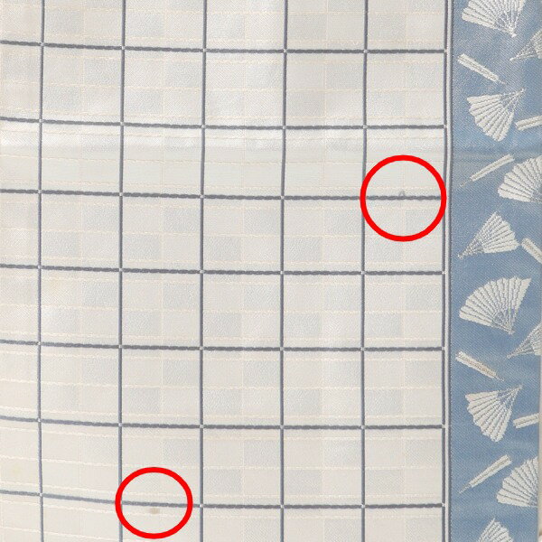 名古屋帯 正絹 名古屋帯 格子 扇柄 銀糸 シルク 白 【H】 【中古】
