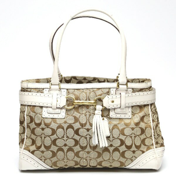 コーチ COACH トートバッグ ハンドバッグ シグネチャー キャンバス キャリオール レザー 10508 ブラウン×ホワイト 【SS】 【中古】のサムネイル