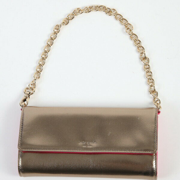 ケイトスペード Kate Spade 長財布 チェーンウォレット 3つ折り長財布 ミニバッグ ゴールド×ピンク 【SS】 【中古】