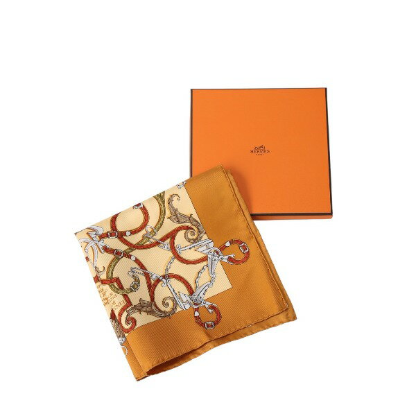 エルメス HERMES ハンカチ カレ45 シルク シルク オレンジ 【SS】 【中古】