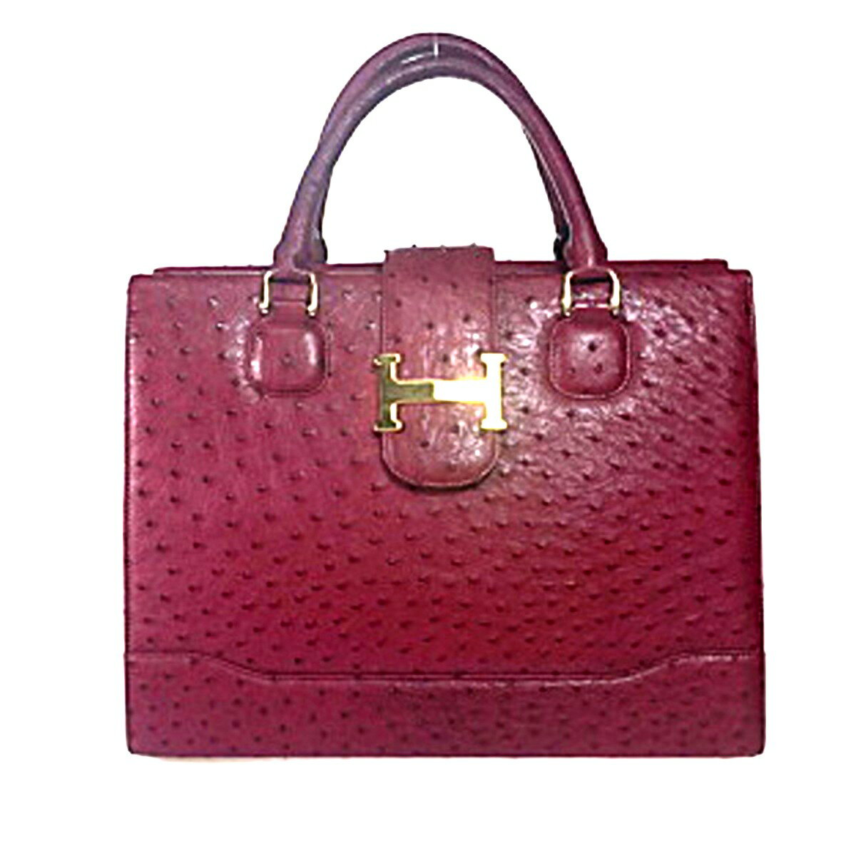 ハンドバッグ オーストリッチ Hモチーフ レッド 【SS】 【中古】