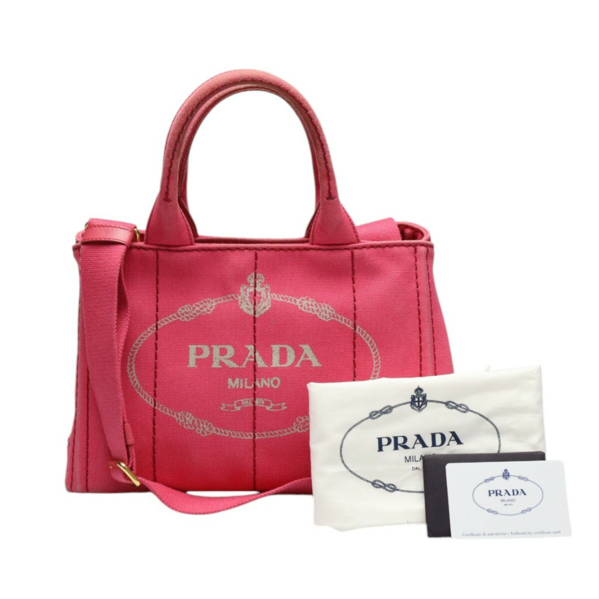 プラダ PRADA トートバッグ ハンドバック カナパ カナパミニトート キャンバス 1BG439 ピンク 【SS】 【中古】