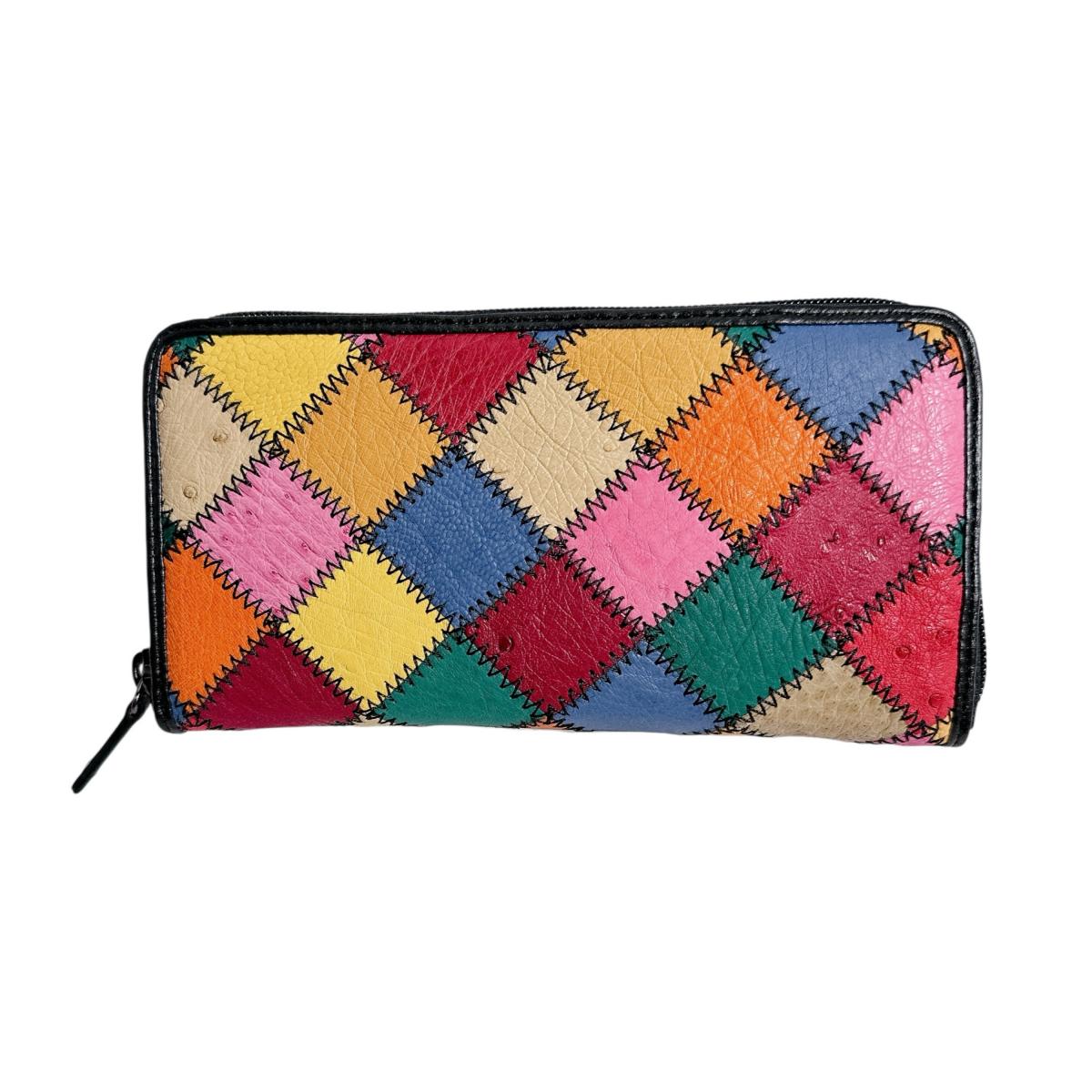 オーストリッチ ostrich 長財布 パッチワーク ラウンドファスナー マルチカラー オーストリッチ LB-5055 マルチカラー【OS】