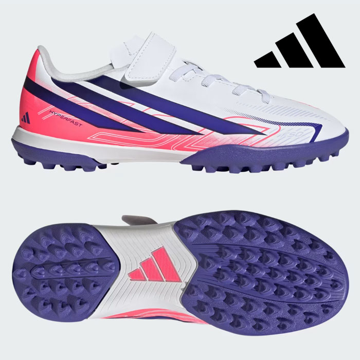 キッズ F50 ハイパーファスト CLUB 面ファスナー TF サッカー ターフ用（トレーニングシューズ） ラバーアウトソール採用、ターフコートでグリップ力を発揮するエンジニアード設計のサッカーシューズ。 ラバーアウトソールはターフコート用に設計され、グリップ力が高く、プレーへの集中をサポート。 伸縮性のあるシューレースと面ファスナー式のクロージャーで、 着脱もスムーズ。自分で準備しやすい仕様。 スピードを追求した合成アッパーはエンボス加工のテクスチャーが特徴で、 繊細なボールタッチとコントロールを実現。 レギュラーフィット設計で、長時間でも快適な履き心地。 ・レギュラーフィット ・伸縮性のあるシューレースと面ファスナー式のクロージャー ・合成素材のアッパー ・テキスタイルライニング ・ラバーアウトソール F50 HYPERFAST CLUB HOOK ＆ LOOP TURF FOOTBALL KIDS ジュニア JR 子供 ベルクロ マジックテープ サッカー シューズ