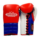 TOP BOXER トップボクサー 紐式 ボクシンググローブ（赤/青/白）10oz-16oz ／ Boxing Gloves with LACES - Red/Blue/White ／ 正規品 本革 リアルレザー 牛革 スパーリンググローブ パンチンググローブ トレーニンググローブ ミット打ち 練習用 試合 メンズ レディース