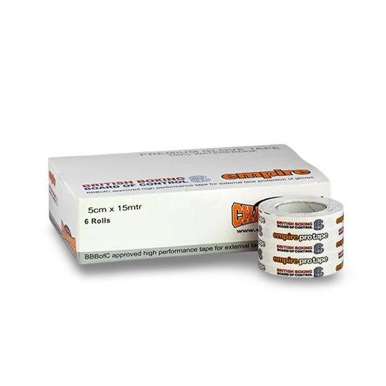 乐天商城 - Empire Protape [エンパイア プロテープ]　　箱売り/ボックス　グローブテープ　5cm×15m（BBBofC）　 BOX（6ロール入り）　／テーピングテープ バンデージ バンテージ 試合用テープ スポーツテープ ホワイト ロゴ柄 総合格闘技 ボクシング キックボクシング グラップリング