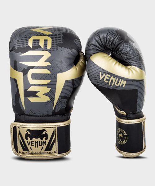 VENUM ヴェヌム ボクシンググローブ Elite - エリート（ダークカモ/ゴールド）／ Boxing Gloves - Dark Camo/Gold ／ 正規品 8オンス 10オンス 12オンス 14オンス 16オンス マジックテープ スパーリング パンチ トレーニンググローブ ミット打ち サンドバッグ