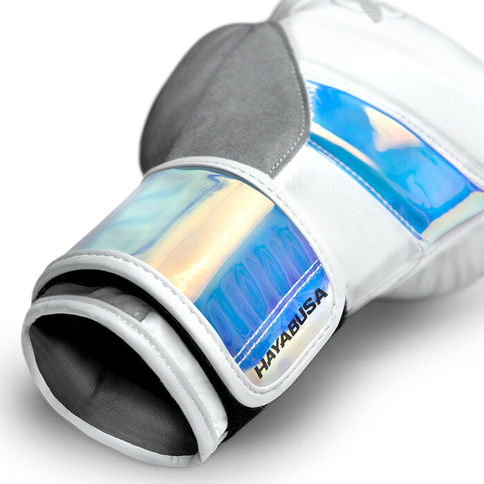 MAZA FIGHT 楽天市場店のHAYABUSA [ハヤブサ]　T3 ボクシンググローブ（ホワイト/偏光パール）／ Boxing Gloves -White/Iridescent　／　正規品 10オンス 12オンス 14オンス 16オンス マジックテープ式 スパーリンググローブ パンチンググローブ トレーニンググローブ ミット打ち 男女兼用｜アングル2