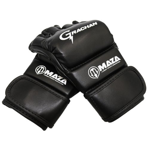 MAZA［マザ］ GRACHAN 公式 プロ ファイトグローブ（黒） ／ Pro Fight Gloves - オープンフィンガーグローブ　／　MMAグローブ スパーリンググローブ パンチンググローブ マジックテープ式 ミット打ち トレーニング フィットネス 試合 練習用 メンズ レディース ブラック