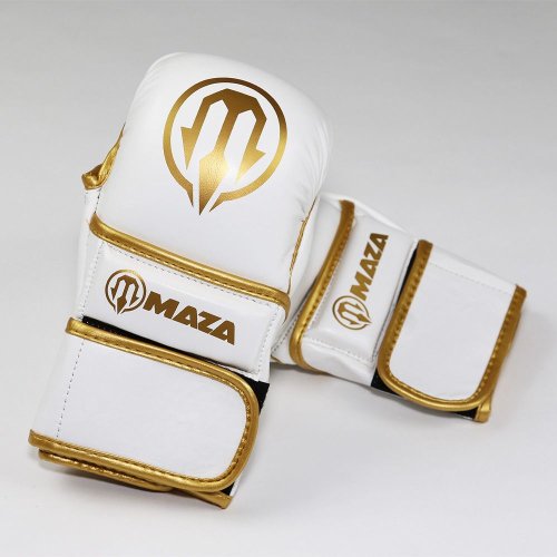 MAZA［マザ］ MMA パウンドグローブ Ver.2（白/ゴールド）／MMA Pound Gloves - White/Gold／ スパーリンググローブ ファイトグローブ オープンフィンガー MMA 総合格闘技 スポーツ ボクシング キック BJJ ムエタイ テコンドー 組手 ミット打ち