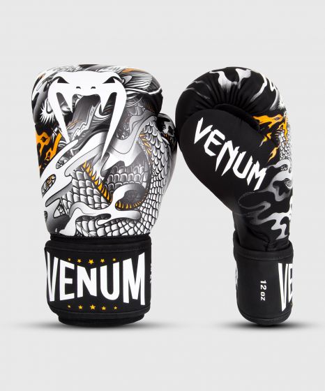 VENUM [ヴェヌム]　ボクシンググローブ　Dragon's Flight - ドラゴンズフライト（黒/白）／ Boxing Gloves - Black/White／ スポーツ 総合格闘技 ボクシング キックボクシング MMA UFC トレーニング 練習 試合 スパーリング ヴェナム ヴェノム ベヌム ベノム