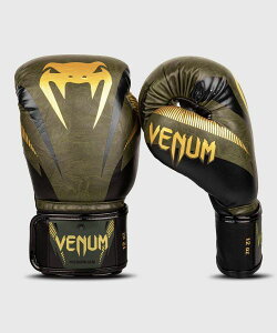 VENUM [ヴェヌム] ボクシンググローブ　Impact インパクト（カーキ/ゴールド）　／　正規品 8オンス 10オンス 12オンス 14オンス 16オンス マジックテープ式 スパーリンググローブ パンチンググローブ トレーニンググローブ ミット打ち 練習用 メンズ レディース