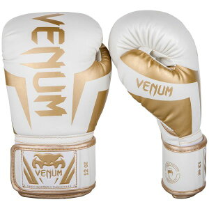 VENUM [ヴェヌム] ボクシンググローブ　Elite - エリート（白/ゴールド）／ Boxing Gloves - White/Gold　／　正規品 8オンス 10オンス 12オンス 14オンス 16オンス マジックテープ式 スパーリング パンチ トレーニンググローブ ミット打ち サンドバッグ打ち