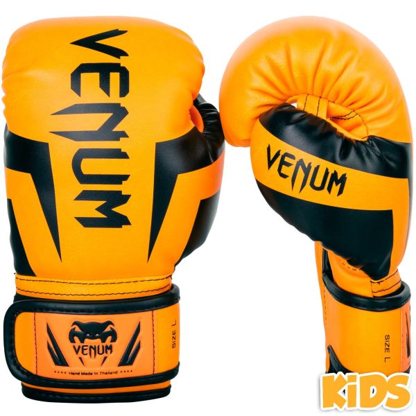 VENUM [ヴェヌム] キッズ ボクシンググローブ　Elite（ネオオレンジ）- エリート／ Kids Boxing Gloves - Neo Orange ／ 上位レベル 高品質 正規品 子供用 ジュニア ユース MMA キック スパーリンググローブ ミット打ち トレーニング 練習 試合 男の子 女の子