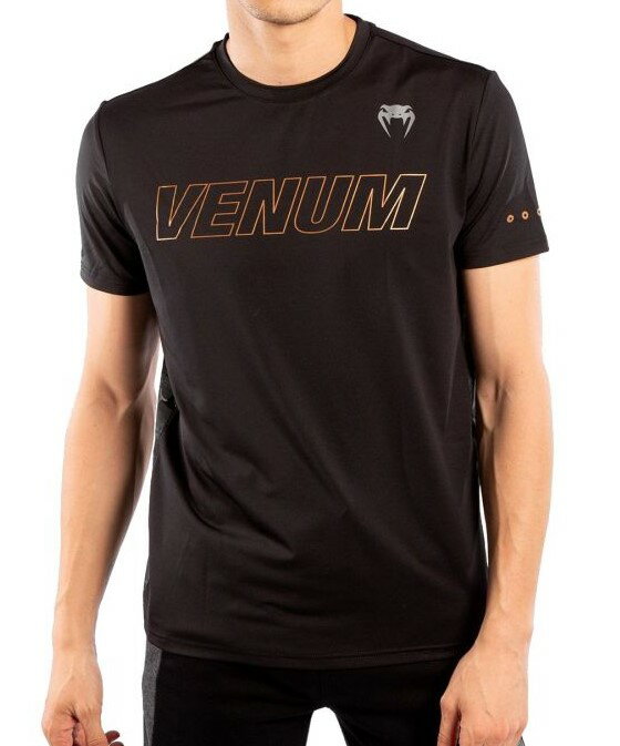 総合格闘技 ■ VENUM［ヴェヌム］　ドライテックTシャツ - Classic Evo ／ クラシック・エボ（黒/ブロンズ）　／　総合格闘技 ボクシング キックボクシング ブラジリアン柔術 MMA UFC ヴェナム ヴェノム ベヌム ベナム ベノム トレーニングウェア 半袖 撥水 吸水 メンズ