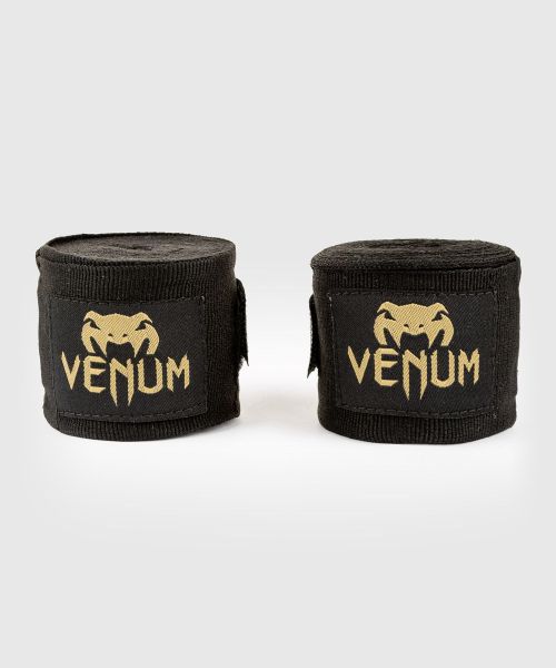 VENUM 　ハンドラップ　2.5m　Kontact - コンタクト（黒/ゴールド）（ペア）／ Handwraps - Black/Gold（ペア）　／　伸縮性 バンデージ インナーグローブ サポーター ナックルガード スポーツ 総合格闘技 ボクシング キックボクシング ムエタイ MMA UFC DEEP