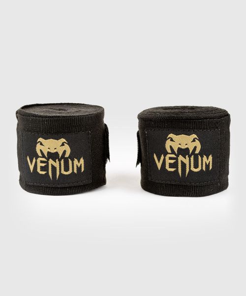 VENUM ヴェヌム ハンドラップ 2.5m Kontact - コンタクト（黒/ゴールド）（ペア）／ Handwraps - Black/Gold（ペア） ／ 伸縮性 バンデージ インナーグローブ サポーター ナックルガード スポーツ 総合格闘技 ボクシング キックボクシング ムエタイ MMA UFC DEEP