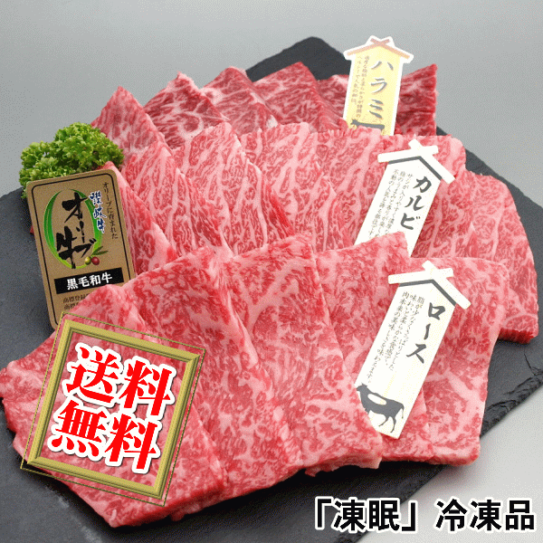 送料無料 国産 牛 牛肉 和牛 焼肉セット 450g オリーブ牛 ロース カルビ ハラミ各150g入り（急速冷凍品）お中元 お歳暮 ギフト プレゼント（北海道・沖縄地域は別途送料が必要）のサムネイル