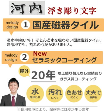 表札 浮き彫り 凸文字 凸字 タイル 長方形ラウンド 浮き文字風水 縁起 白 ひょうさつ 戸建て 楷行書可 取り付け：接着