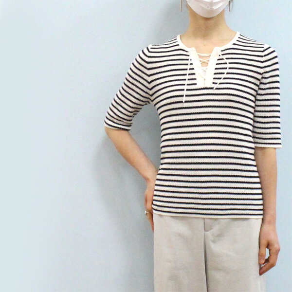 乐天商城 - 30%OFF/MACPHEE マカフィー TOMORROWLAND トゥモローランド 12-02-52-02503 マリン ボーダー レースアップ プルオーバー《セール品につき返品不可》