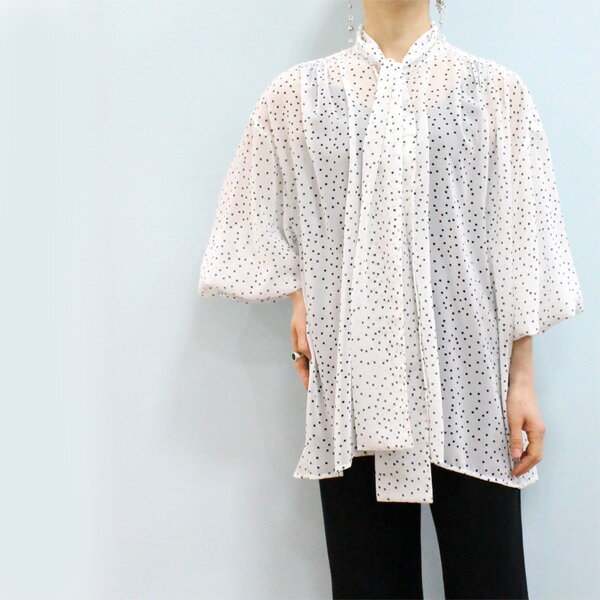 乐天商城 - marie d'or マリードール 12405 シフォン ドット プリント ボウタイ ブラウス