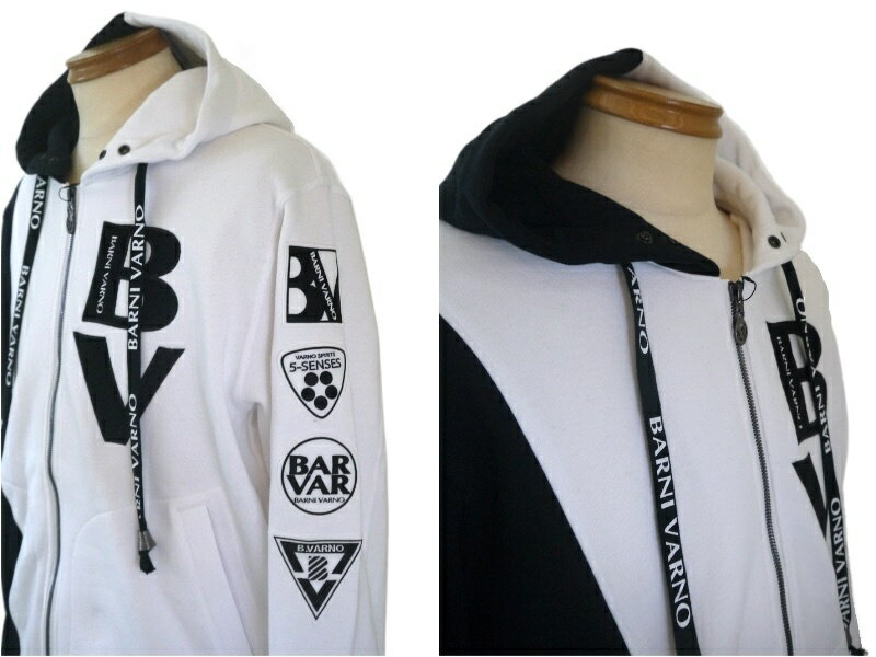 バーニヴァーノ/BARNIVARNO 切り替えロゴ刺繍トラックジャケット LLサイズ 743-白系