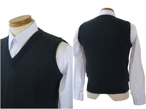 男女兼用スクールベスト Vネック 学生 富士ヨット ウオッシャブル 丸洗い洗濯 卒業式 入学式 冠婚葬祭 明石被服興業 中学校 高校 S・M・L・ LLサイズ グレー