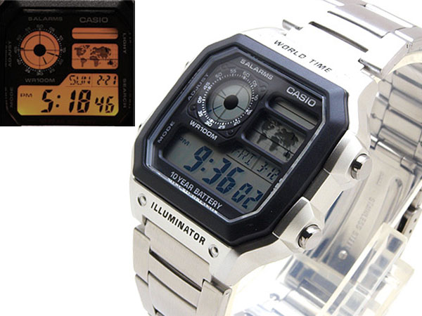 CASIO AE-1200WHD-1A WORLD TIME STANDARD DIGITAL カシオ【ワールドタイム】多機能デジタル 腕時計【10気圧防水】【長寿命10年バッテリー】海外モデル【新品】ベルトサイズ調整無料サービス♪