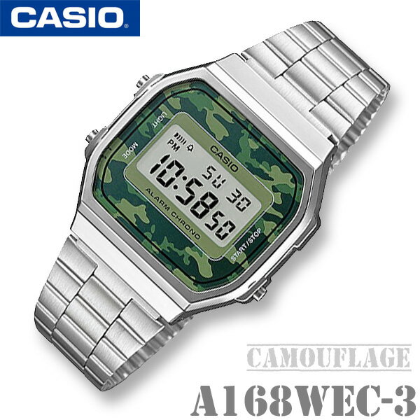 CASIO A168WEC-3 キッズ カシオ 人気 おしゃれ デジタル メンズ レディース 男の子 女の子 デジタル 腕時計 グリーン カモフラージュ ..