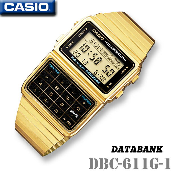 【男女兼用】CASIO DATABANK DBC-611G-1 カシオ データバンク テレメモ 8桁電卓 通貨換算機能 デジタル メンズ レディース 男の子 女の子 腕時計 ユニセックス ゴールド【国内 DBC-611G-1JF と同型】海外モデル チープカシオ【並行輸入 新品一年保証】チプカシ＊送料無料＊