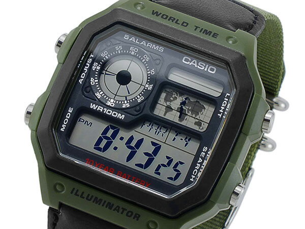 CASIO AE-1200WHB-3B WORLD TIME STANDARD DIGITAL カシオ 【ワールドタイム】多機能デジタル 腕時計 グリーン【10気圧防水】【長寿命10年バッテリー】海外モデル【新品】