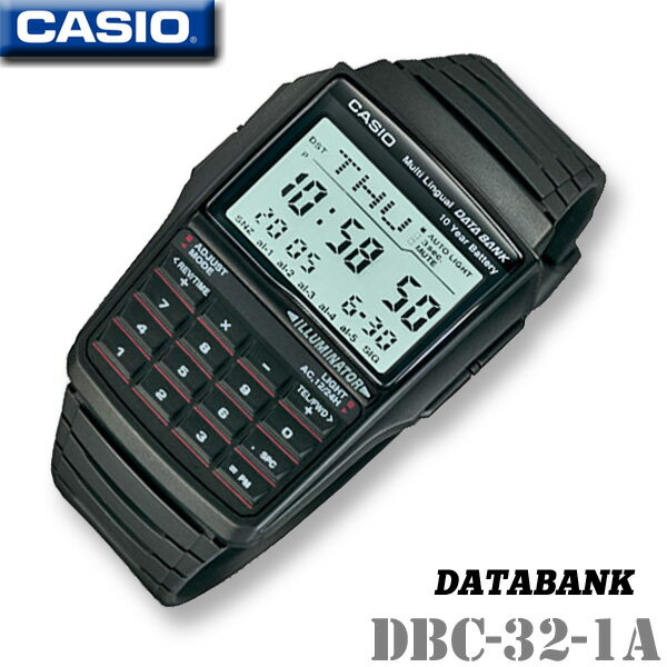 CASIO DBC-32-1A DATABANK カシオ データバンク 電卓 カレンダー レトロ メンズ 男の子 デジタル 腕時計 黒 ブラック ウレタン 新生活 入学 就職 学生 彼氏 彼女 誕生日 ギフト プレゼント 海外モデル チープカシオチプカシ＊送料無料＊