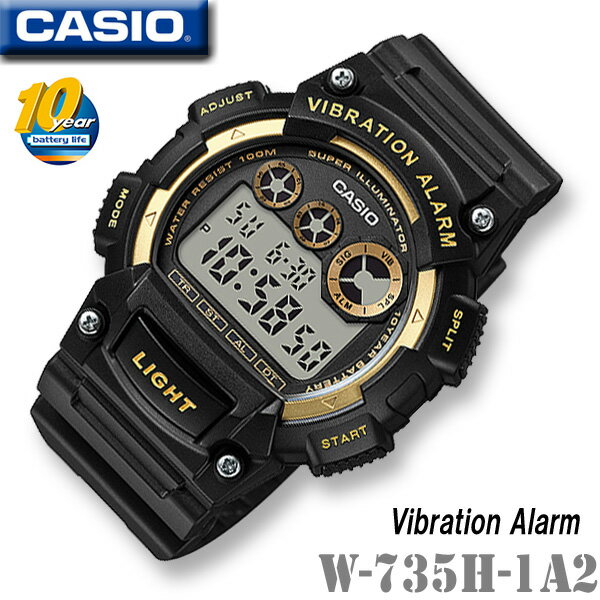 【男性用】CASIO W-735H-1A2 カシオ STANDARD スタンダード 人気 かっこいい デジタル メンズ 男の子 腕時計 黒 ブラック×ゴールド【国内未発売色】誕生日 お祝い 父の日 ギフト プレゼント 海外モデル チープカシオ【並行輸入 新品一年保証】チプカシ＊送料無料＊