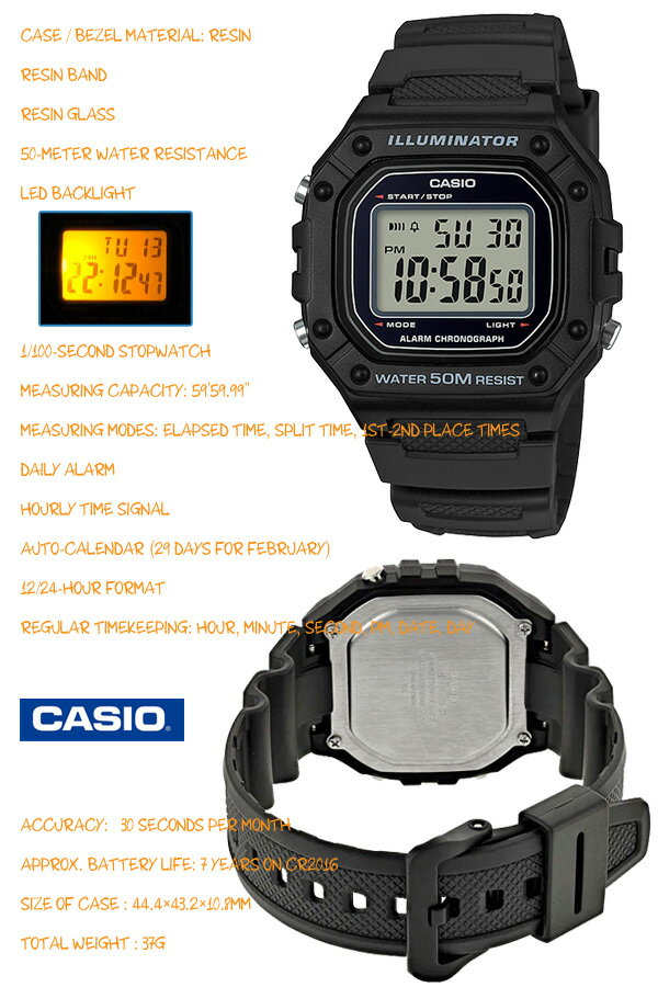 【男性・子供用】CASIO W-218H-1A...の紹介画像2