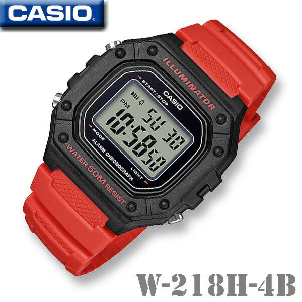 【男性・子供用】CASIO W-218H-4B SPORTS DIGITAL カシオ スポーツ スタンダード デジタル メンズ 男の子 腕時計 1/100秒ストップウォッチ ブラック×オレンジ 学生 新生活 誕生日 ギフト プレゼント 海外モデル チープカシオ【並行輸入 新品一年保証】チプカシ＊送料無料＊